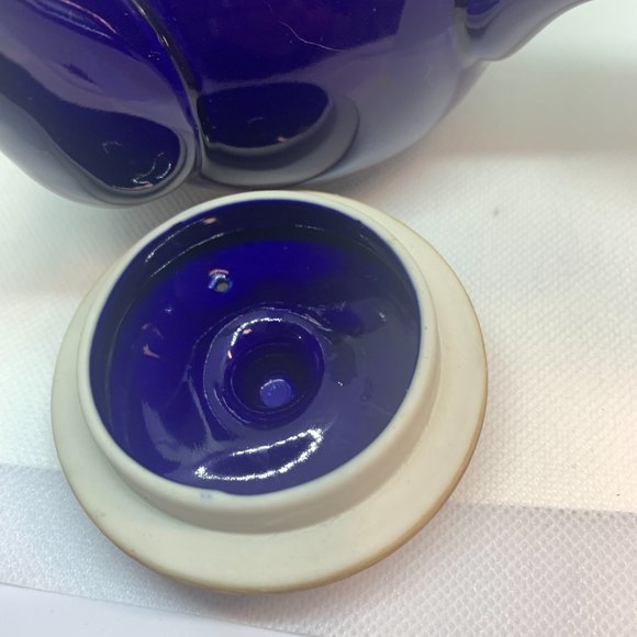 Vintage Japan Saki Cobalt Blue Porcelain Side Handle Tea Pot - Picture 6 of 8